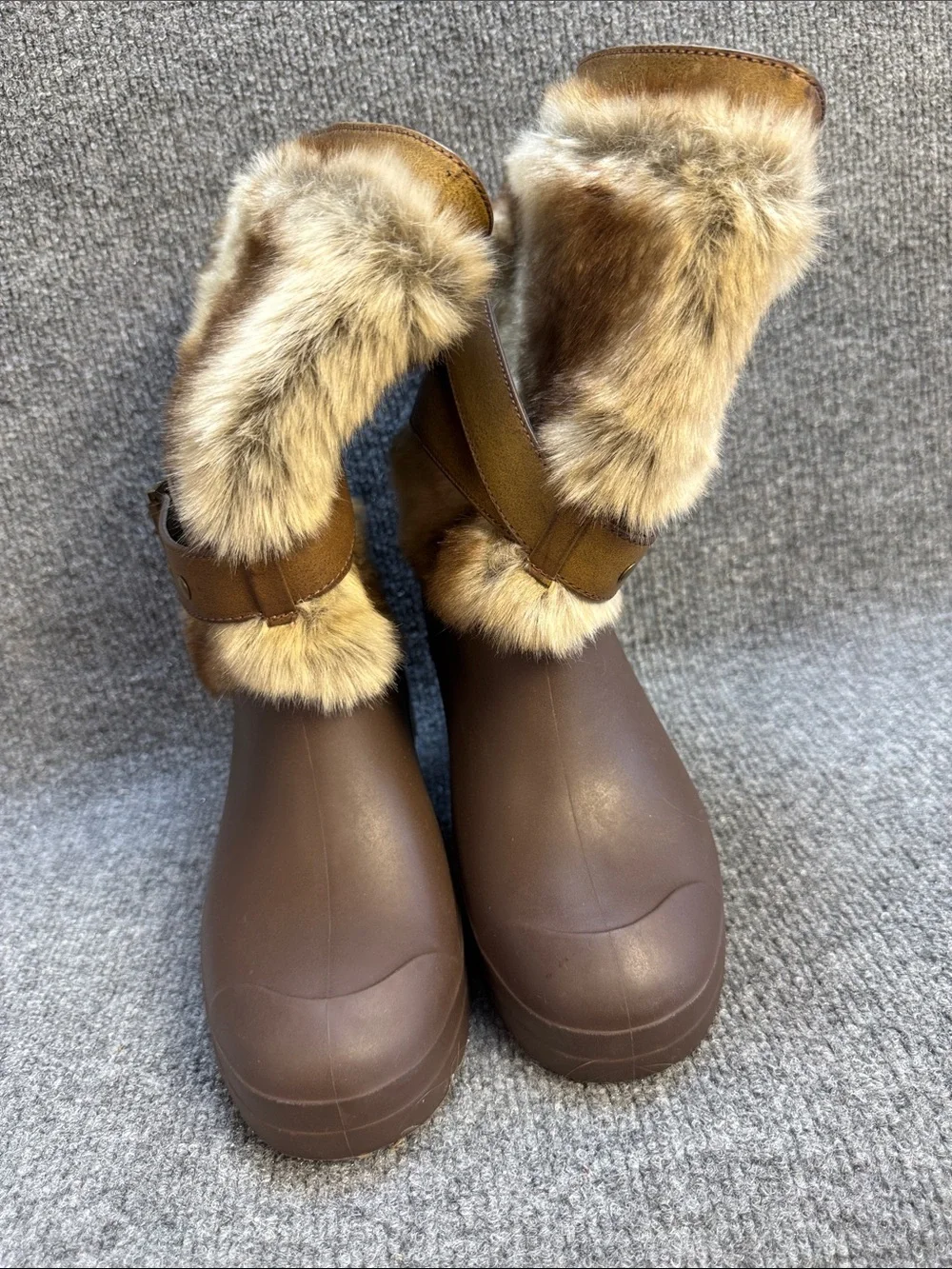 Dirty Laundry Brown Faux Fur Cuffed Rain Boots with Buckle Size 7 NEW!